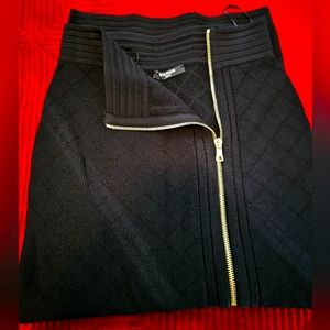 Balmain Woman Black Textured Monogram Knit Midi Skirt Size 36 (US 4-6)